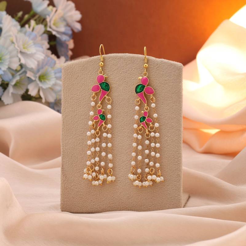 Pink color meenakari earrings