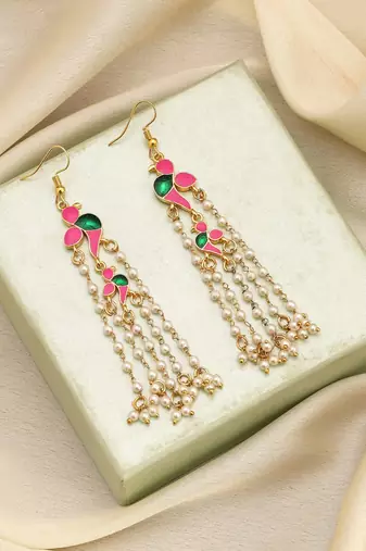 Pink color meenakari earrings