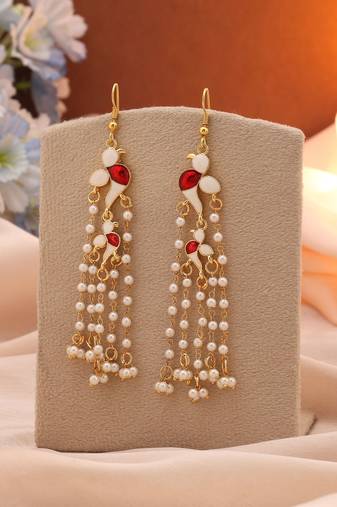 White color meenakari earrings