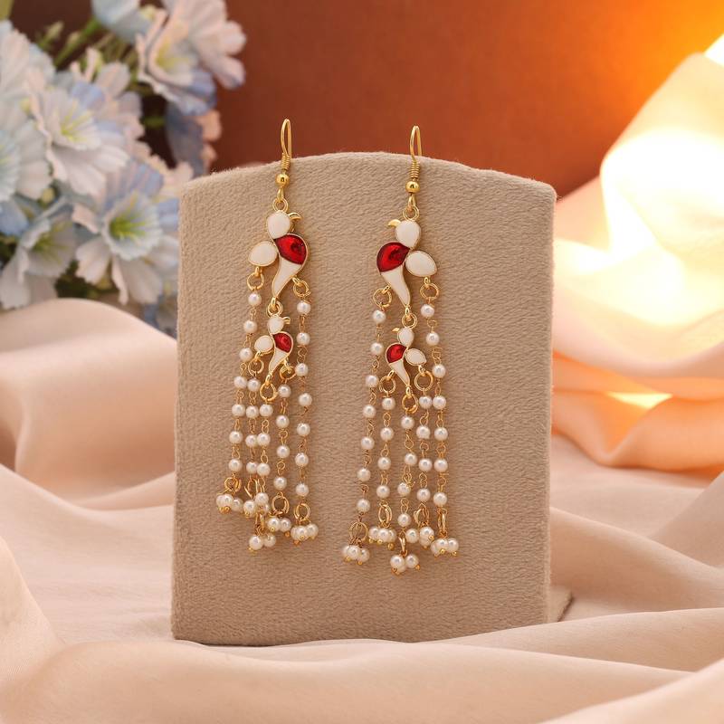 White color meenakari earrings