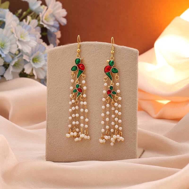 Green color meenakari earrings