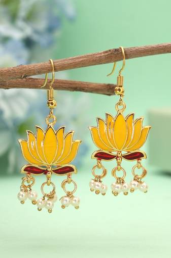 Yellow color lots design meenakari earrings