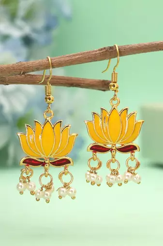 Yellow color lots design meenakari earrings
