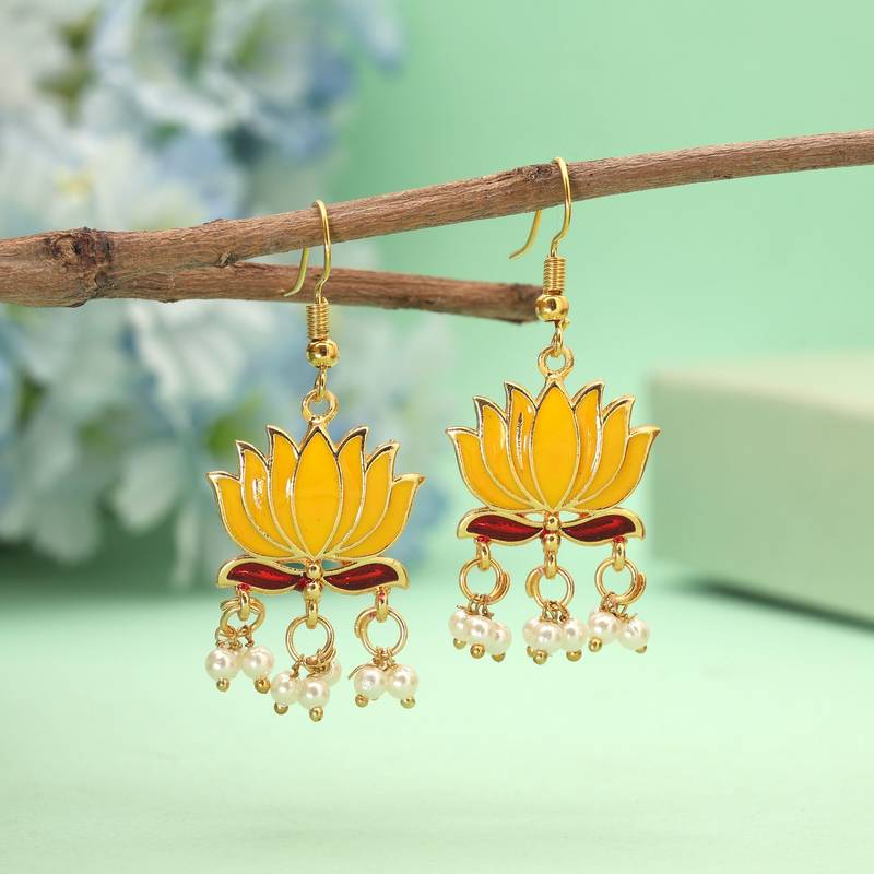 Yellow color lots design meenakari earrings
