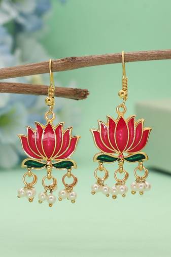 Magenta color lots design meenakari earrings