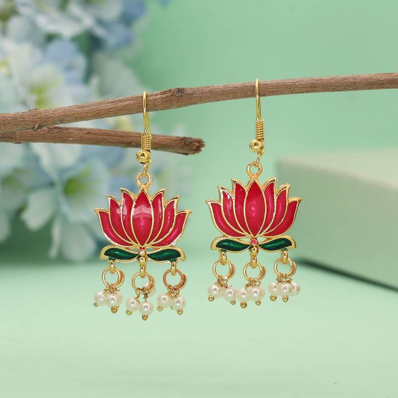 Magenta color lots design meenakari earrings