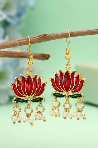 Maroon color lots design meenakari earrings