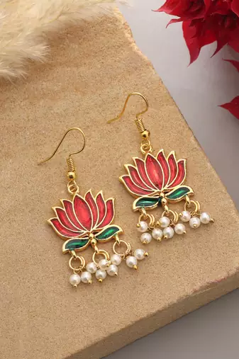 Maroon color lots design meenakari earrings