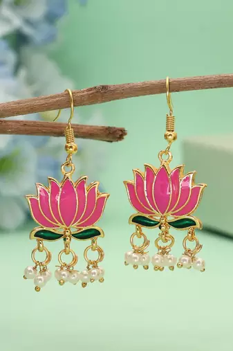 Pink color lots design meenakari earrings
