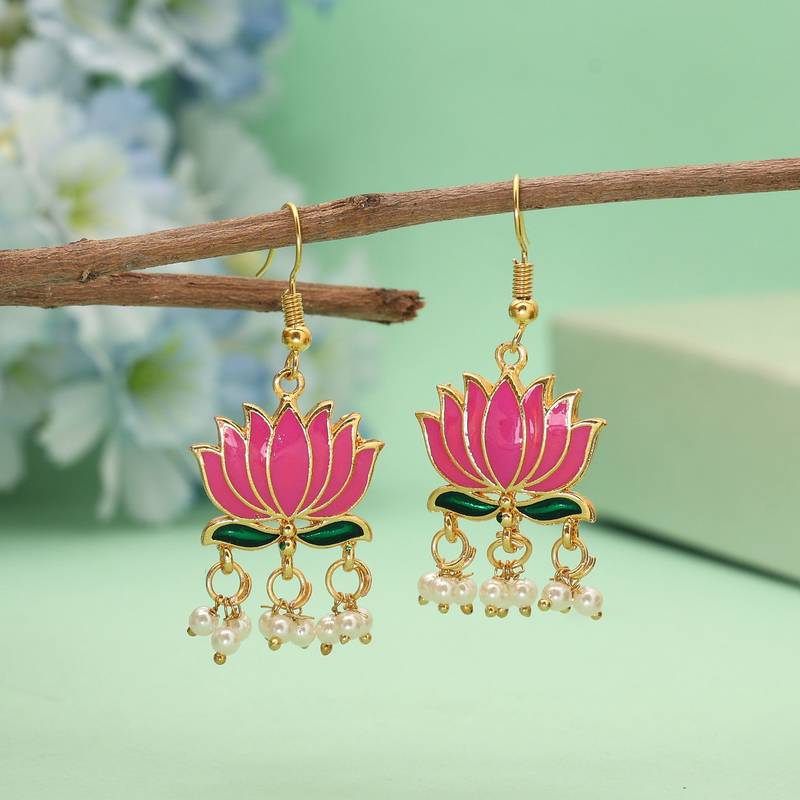 Pink color lots design meenakari earrings
