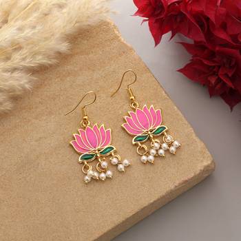 Pink color lots design meenakari earrings 2