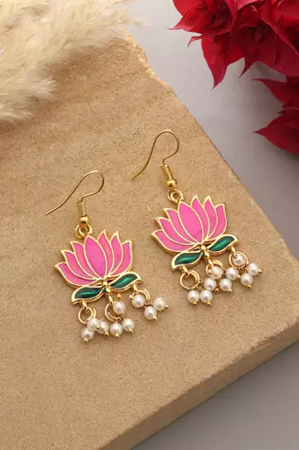 Pink color lots design meenakari earrings
