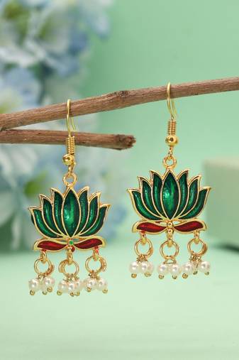 Green color lots design meenakari earrings