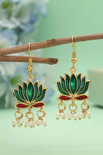 Green color lots design meenakari earrings
