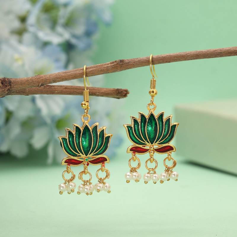 Green color lots design meenakari earrings