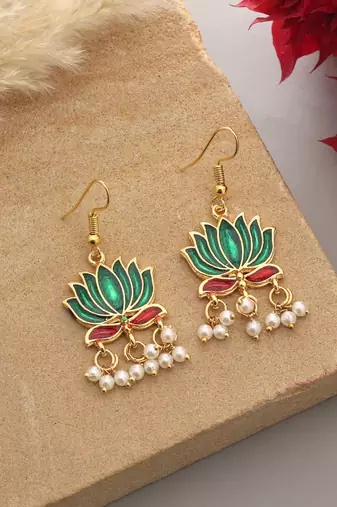 Green color lots design meenakari earrings