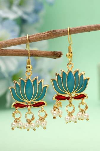 Turquoise color lots design meenakari earrings