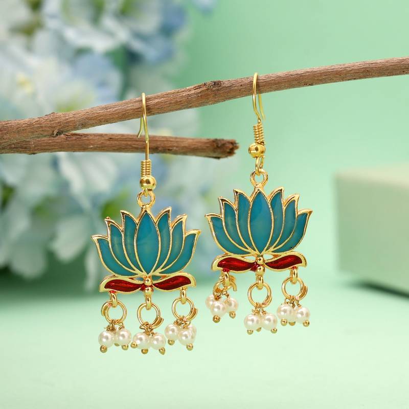 Turquoise color lots design meenakari earrings