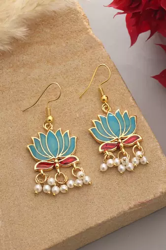 Turquoise color lots design meenakari earrings