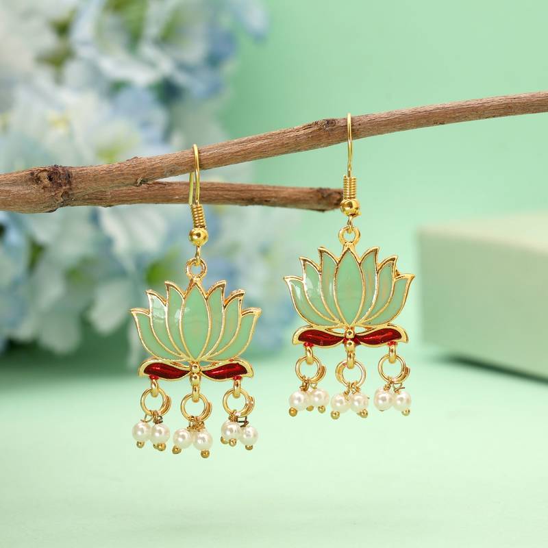 Pista green color lots design meenakari earrings