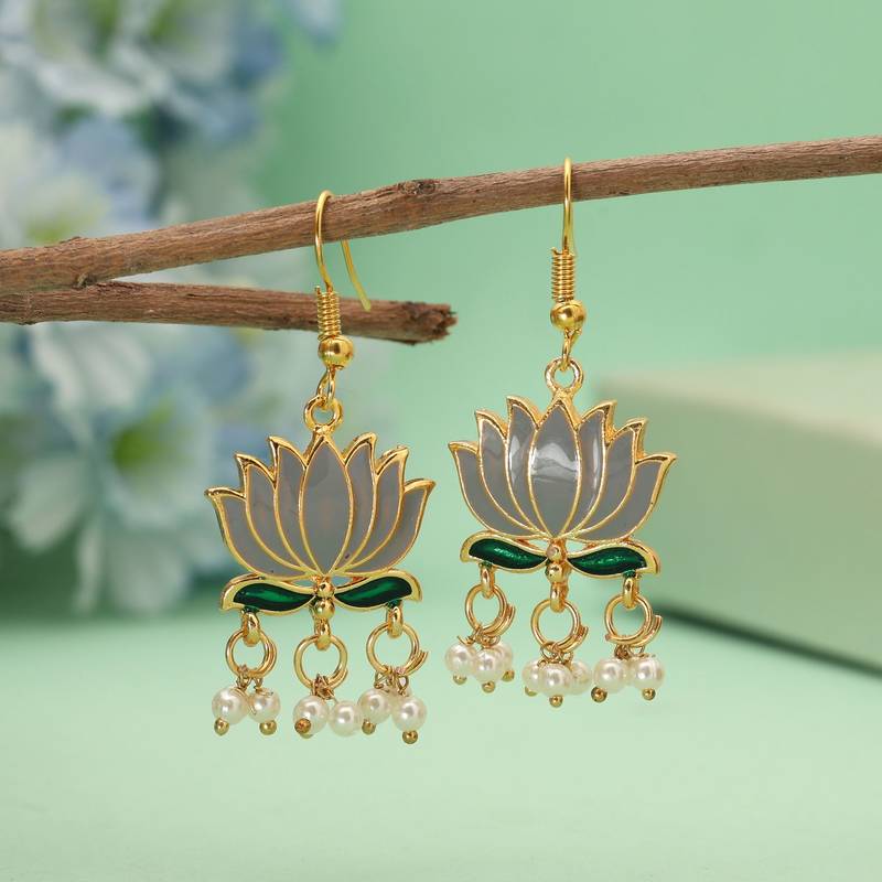 Grey color lots design meenakari earrings
