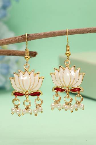 White color lots design meenakari earrings