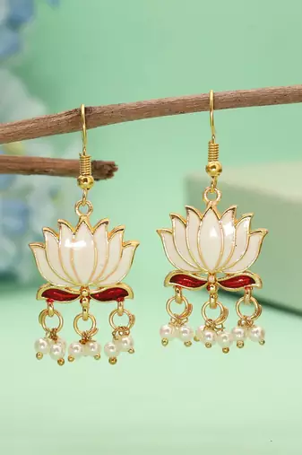 White color lots design meenakari earrings