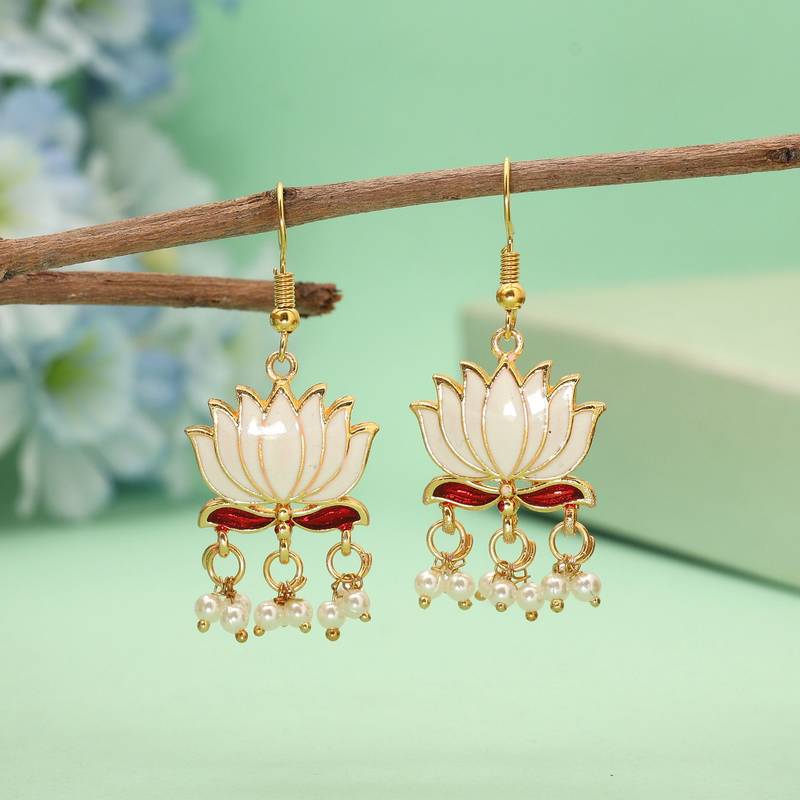 White color lots design meenakari earrings