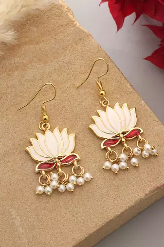 White color lots design meenakari earrings