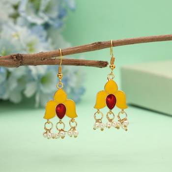 Yellow color meenakari earrings 1