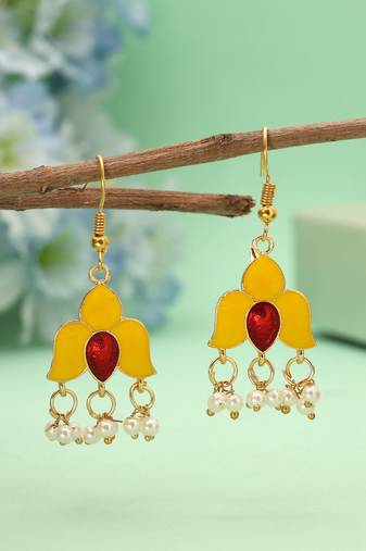 Yellow color meenakari earrings