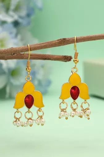 Yellow color meenakari earrings