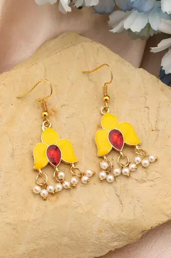 Yellow color meenakari earrings