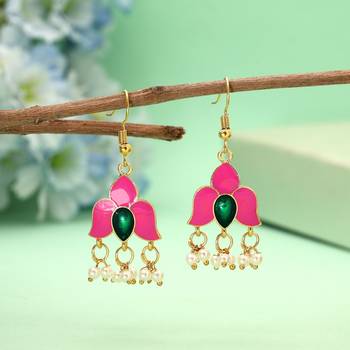 Pink color meenakari earrings 1