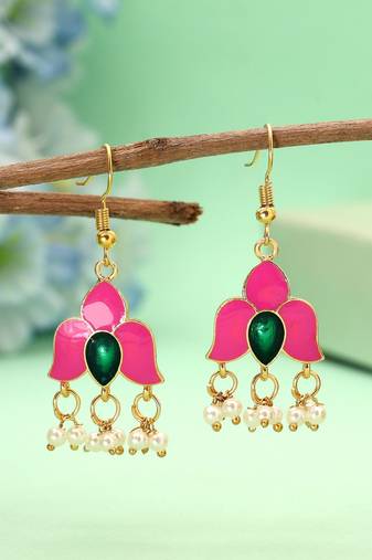 Pink color meenakari earrings