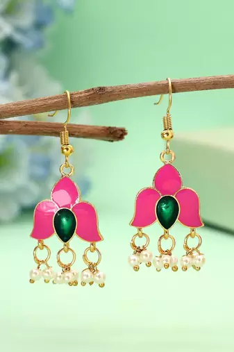 Pink color meenakari earrings
