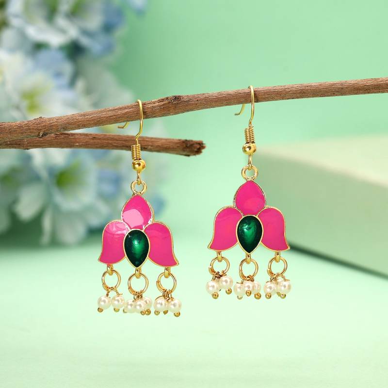 Pink color meenakari earrings