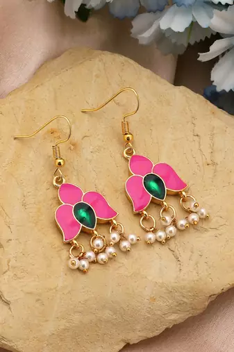 Pink color meenakari earrings
