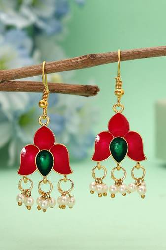 Rani color meenakari earrings