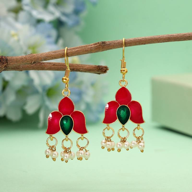 Rani color meenakari earrings