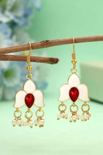White color meenakari earrings
