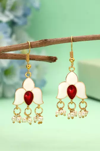 White color meenakari earrings