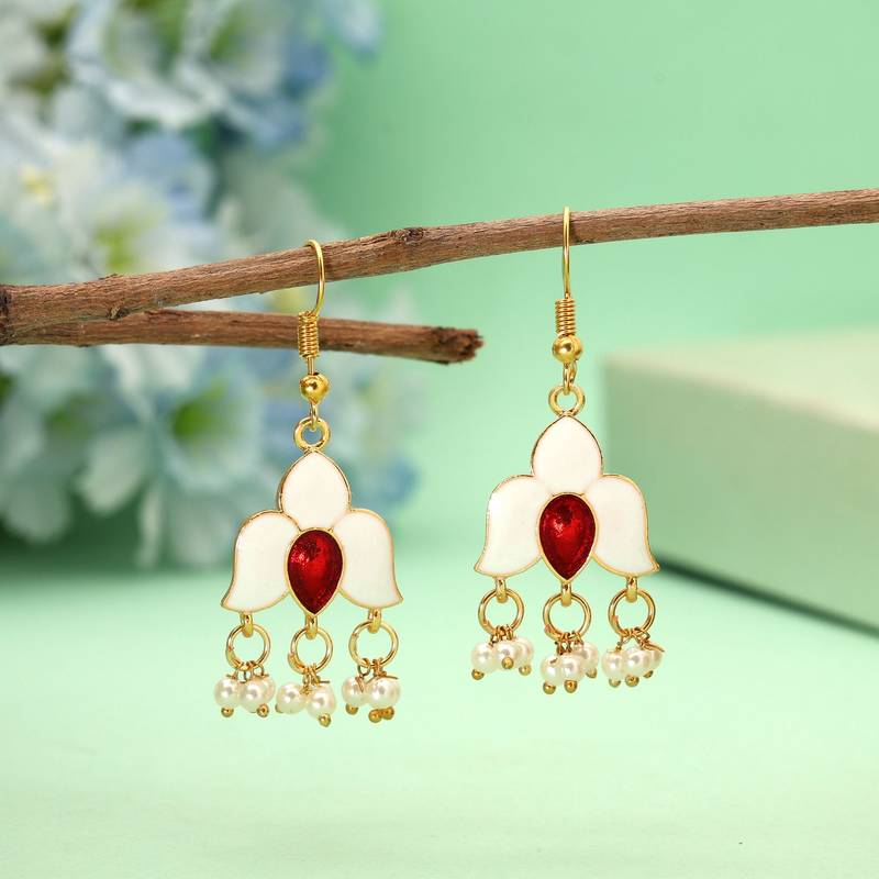 White color meenakari earrings