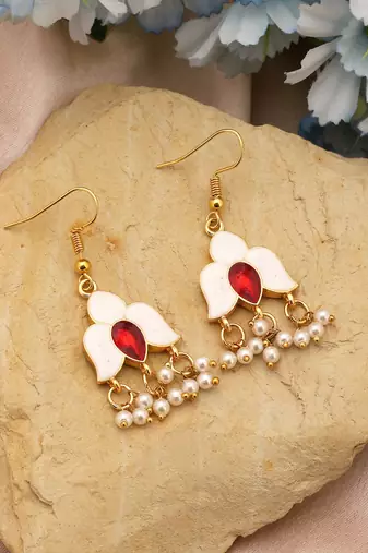 White color meenakari earrings