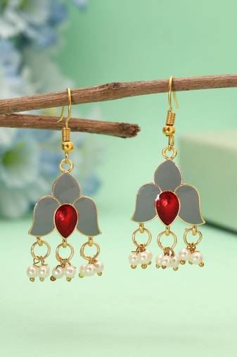 Grey color meenakari earrings