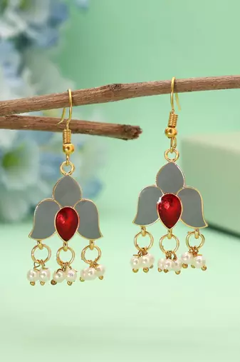 Grey color meenakari earrings