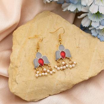 Grey color meenakari earrings 2