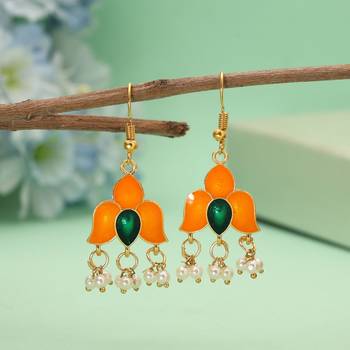 Orange color meenakari earrings 1