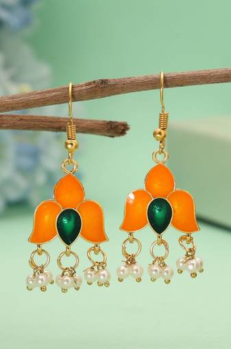 Orange color meenakari earrings