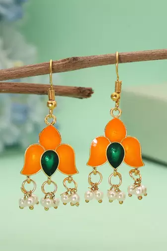 Orange color meenakari earrings